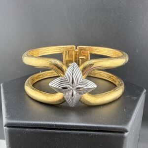 Vintage Monet Clamper Bangle Bracelet Gold Tone 80s 6.5"